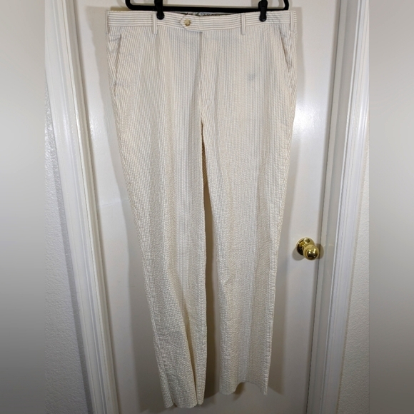 Berle Men's Flat Front Stripes Seersucker Pants, Open Hem, Size 42, New W/O Tags - Picture 3 of 9